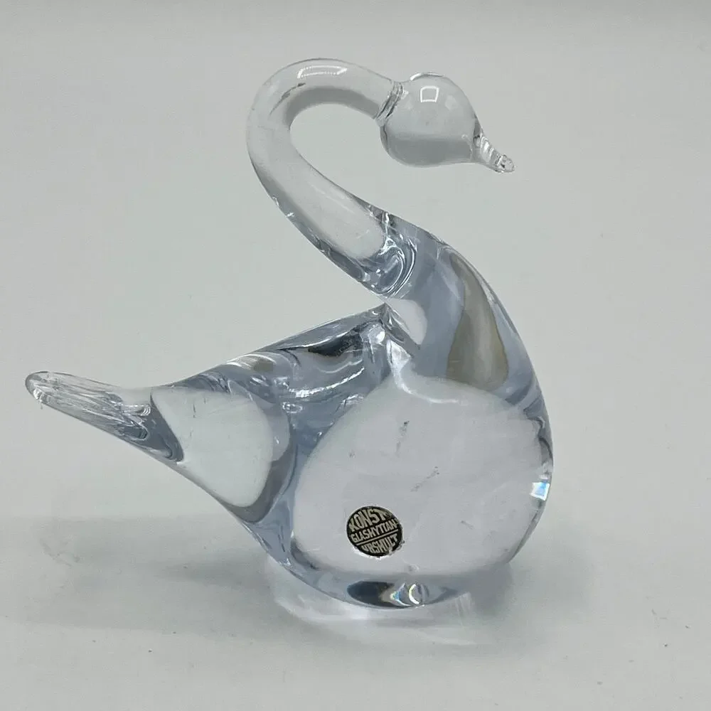 Vintage MCM Konst Glashyttan Urshult Clear Glass Swan Figurine Paperweight